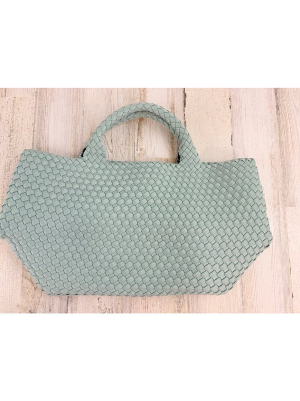 Naghedi St Barths Medium Tote Aqua Green Woven Neoprene with Pouch - Picture 4 of 16